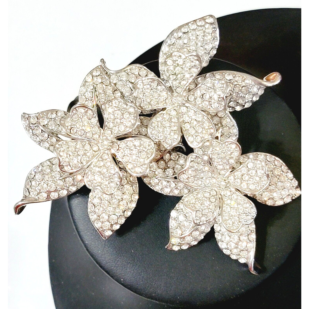 Vintage‎ Rhinestone Brooch Pendant, Sparkly Flowers Large Trembler, OPC CN QVC
